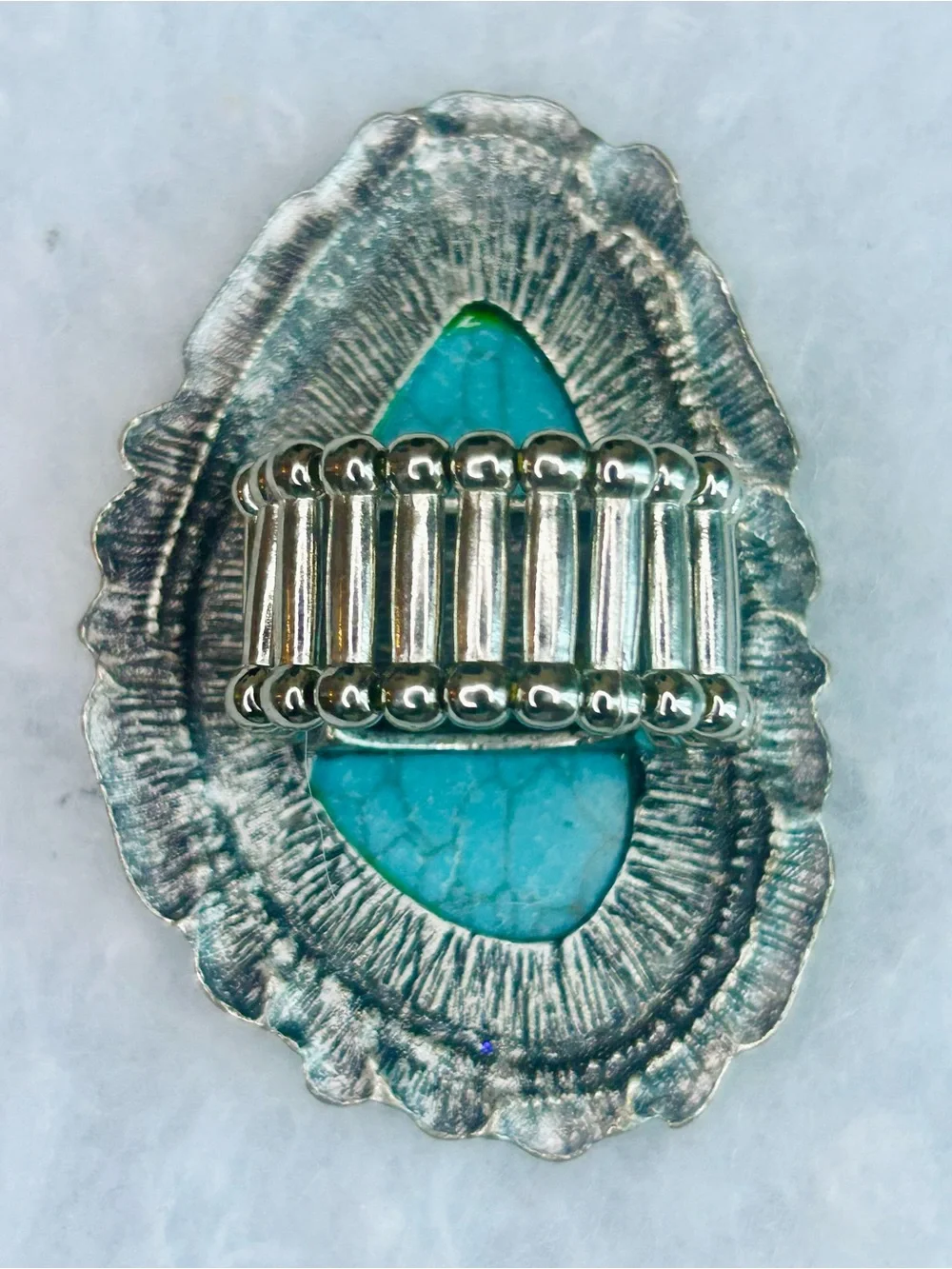 Large Southwestern Faux Turquoise Statement Stretch Ring (c. 2000s–2010s)